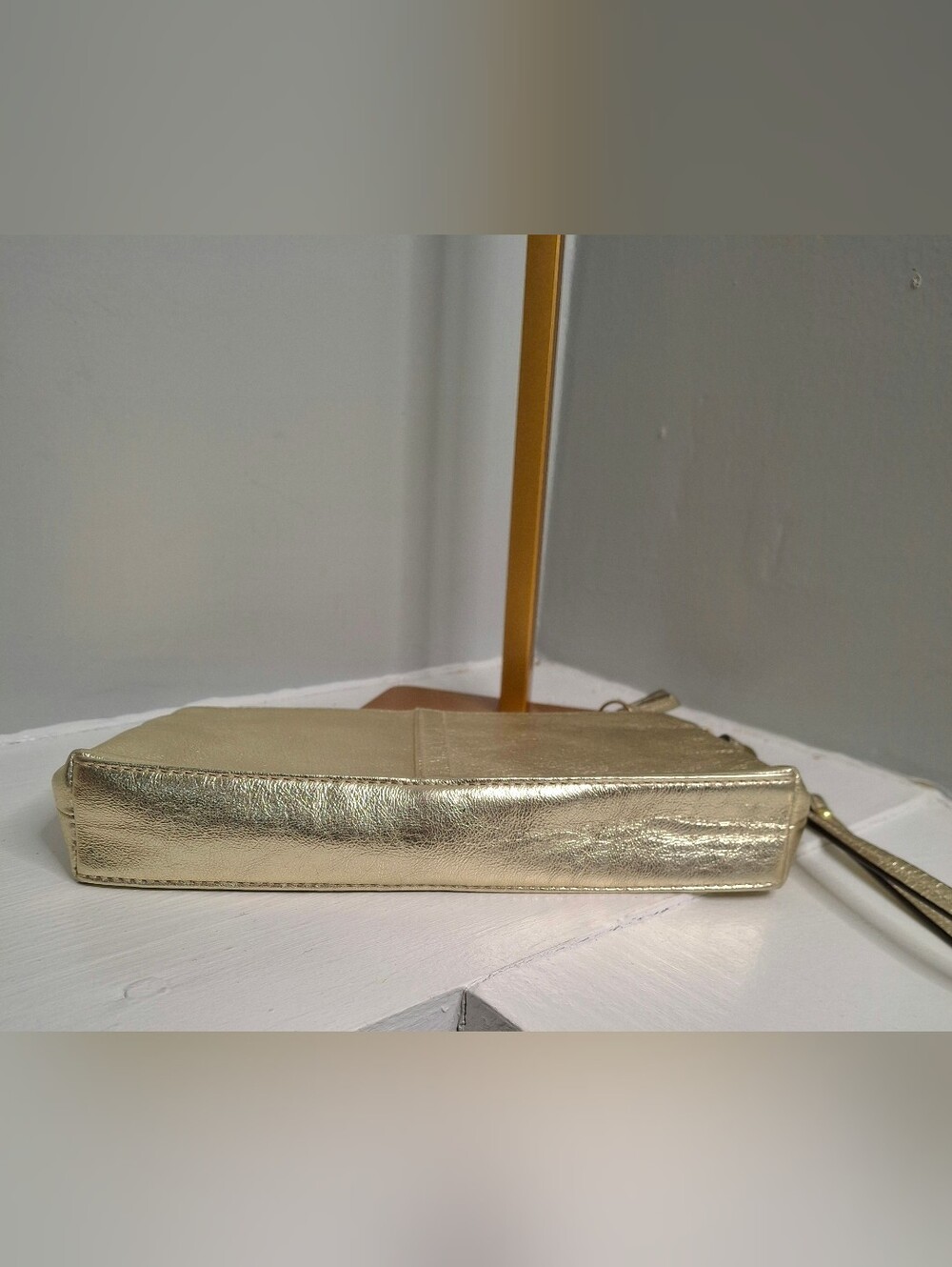 Coach Metallic Gold Pebbled Leather Large Wristlet Clutch EUC - Picture 3 of 6